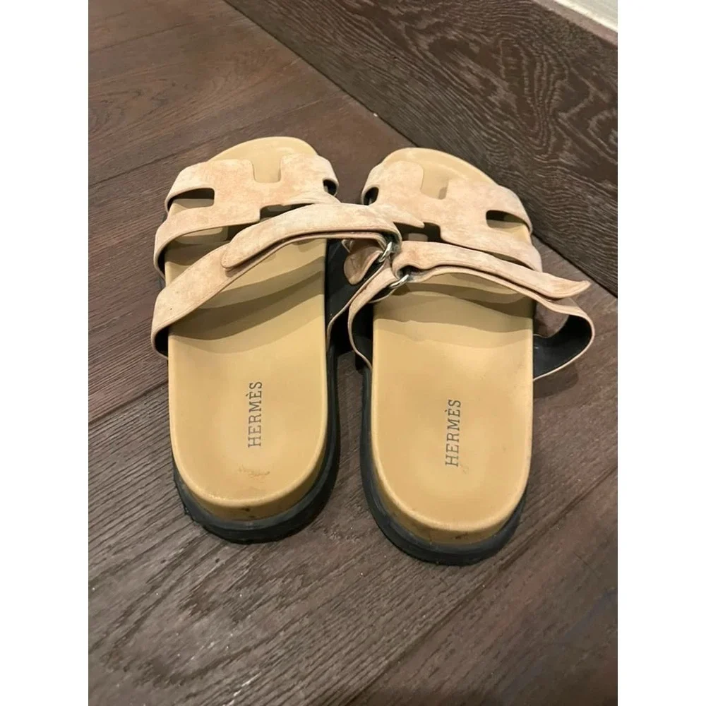 Hermès Chypre Suede Sandals Beige EU 41 Men's Adjustable Strap Made in Italy
